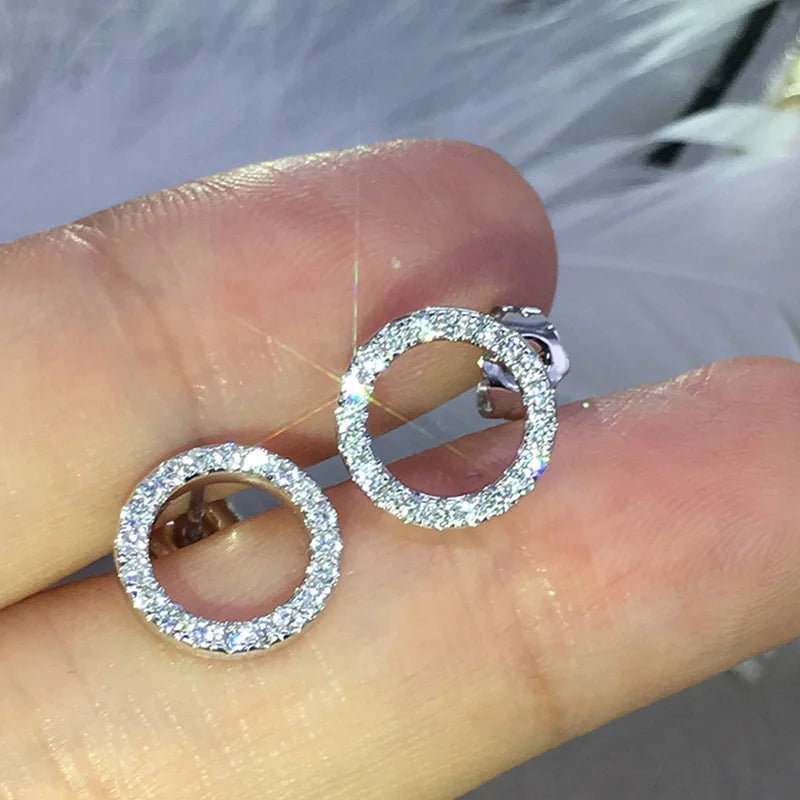 Versatile Circular Earrings with Shiny Cubic Zirconia - Minimalist Jewelry.