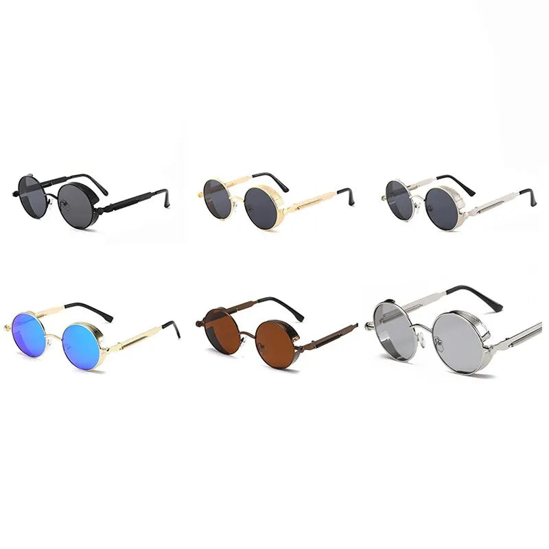 Steampunk Metal Sunglasses - Retro Round Shades with Vintage Flair