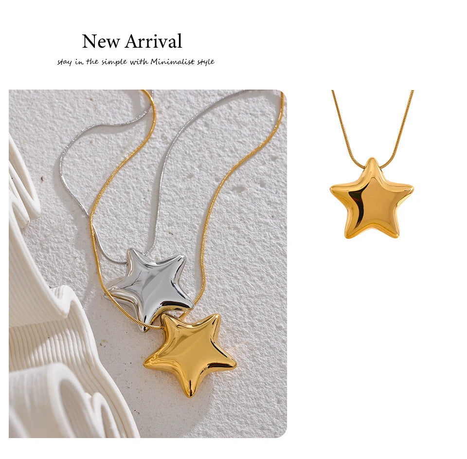 Yhpup 316l Stainless Steel Star Pendant Necklace Waterproof 18K PVD Plated Metal Fashion Jewelry Attractive Women Accessories