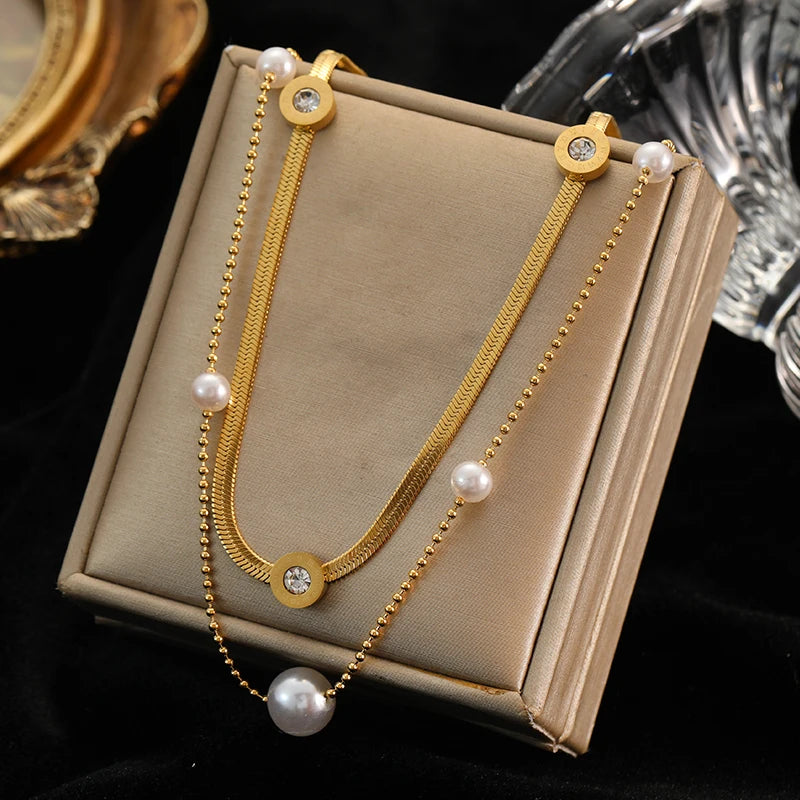 Necklace for Women - Gold Stainless Steel Pearl Heart Pendant