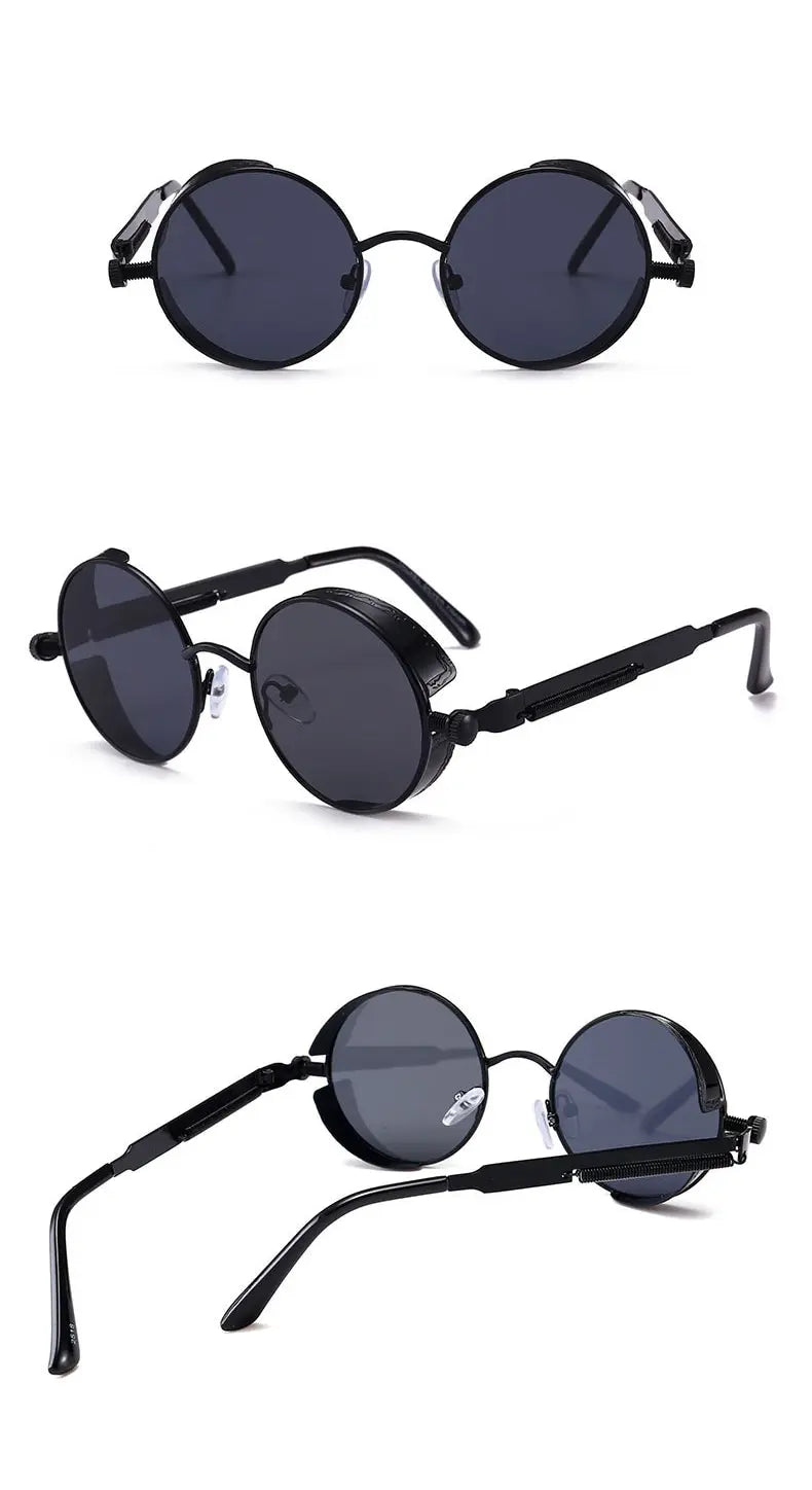 Steampunk Metal Sunglasses - Retro Round Shades with Vintage Flair