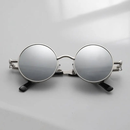 Steampunk Metal Sunglasses - Retro Round Shades with Vintage Flair