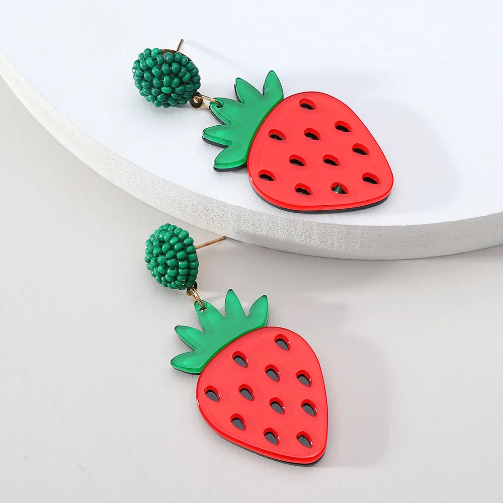 Fashion Acrylic Fruit Lemon Pitaya Strawberry Big Dangle Earrings For Women Trend Luxury Charm Elegant Particular Summer Jewelry