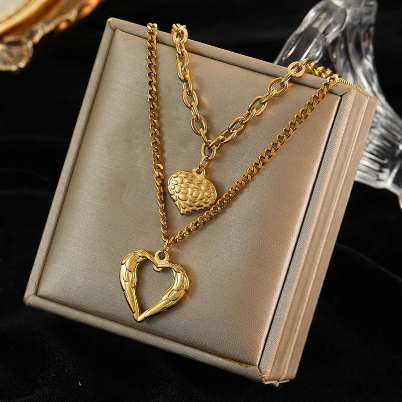 Necklace for Women - Gold Stainless Steel Pearl Heart Pendant