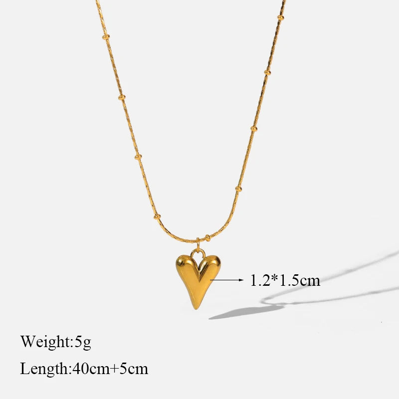 Trendy Stainless Steel Gold Heart Love Necklace and Earrings Set