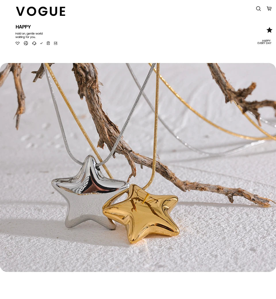 Yhpup 316l Stainless Steel Star Pendant Necklace Waterproof 18K PVD Plated Metal Fashion Jewelry Attractive Women Accessories