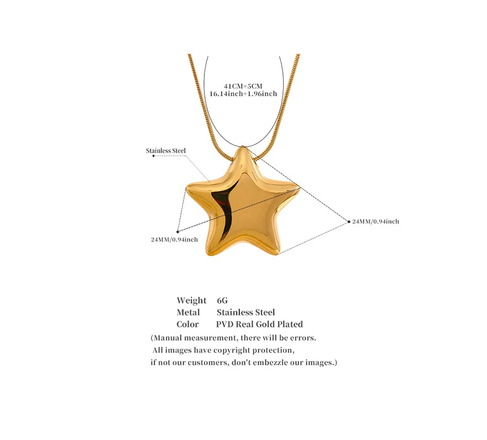 Yhpup 316l Stainless Steel Star Pendant Necklace Waterproof 18K PVD Plated Metal Fashion Jewelry Attractive Women Accessories