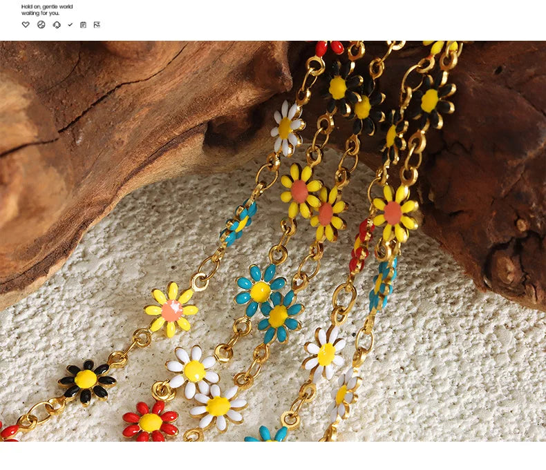 Modern Stainless Steel Necklace Bracelet For Women Flower Set Bohemian Colorful Oil Dropping Fashion Jewelry Accessories