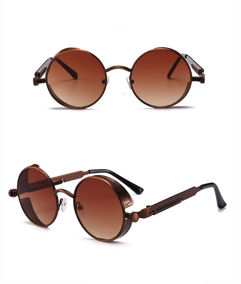 Steampunk Metal Sunglasses - Retro Round Shades with Vintage Flair