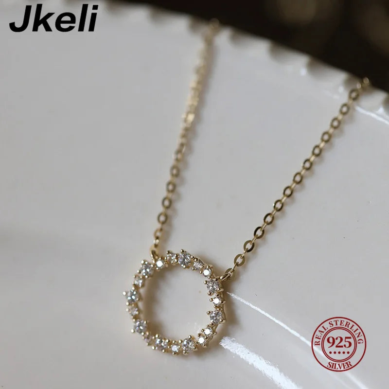 Necklace for women - 18K Gold Plated 925 Silver with Circle of Zirconia.