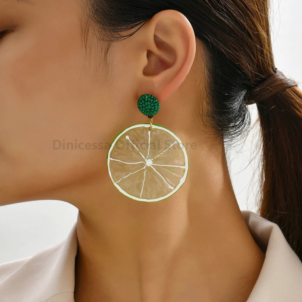 Fashion Acrylic Fruit Lemon Pitaya Strawberry Big Dangle Earrings For Women Trend Luxury Charm Elegant Particular Summer Jewelry