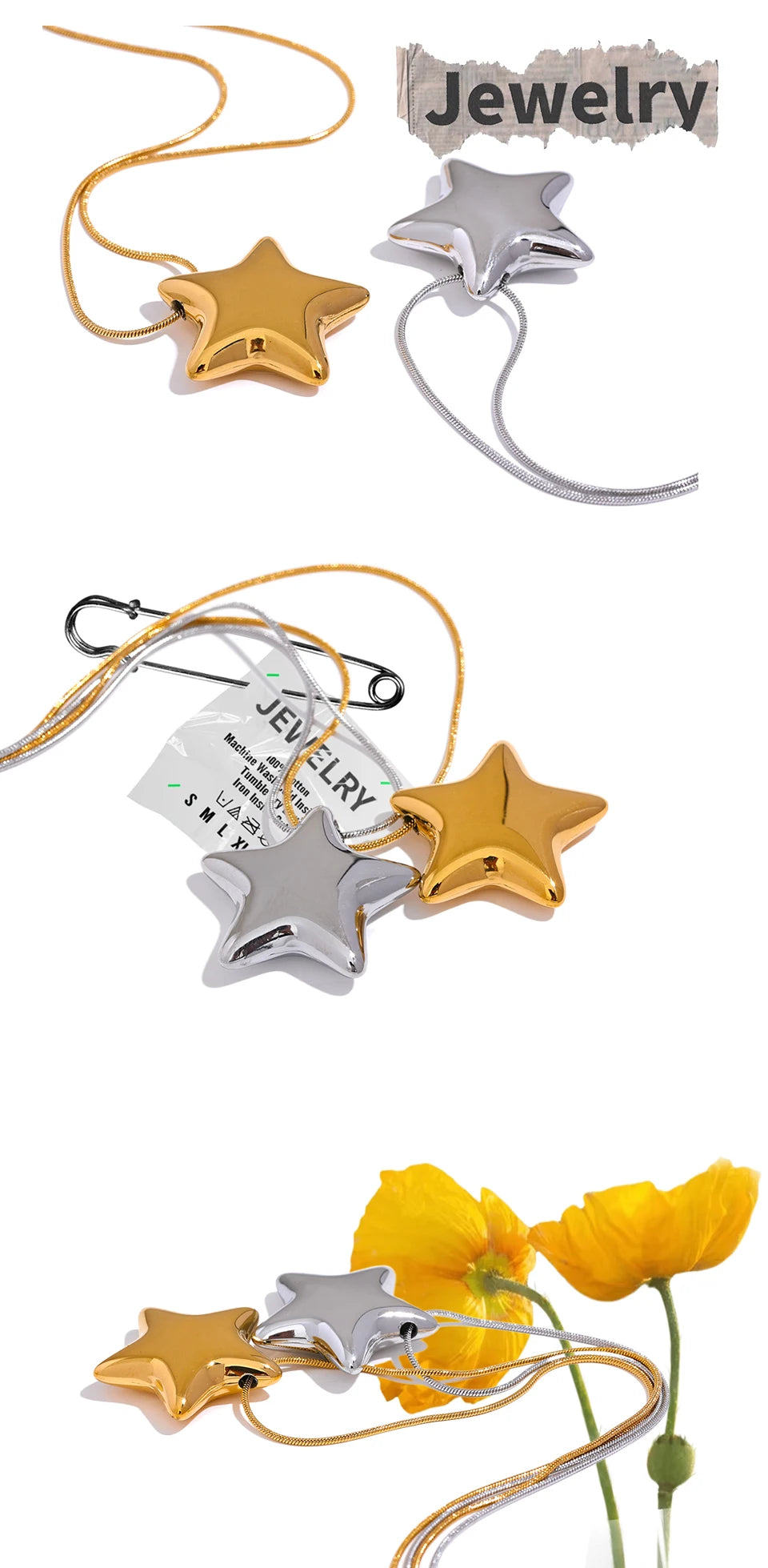 Yhpup 316l Stainless Steel Star Pendant Necklace Waterproof 18K PVD Plated Metal Fashion Jewelry Attractive Women Accessories