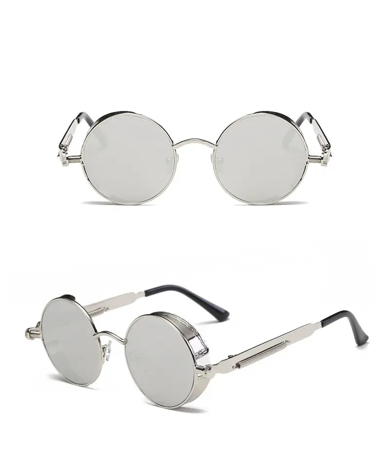 Steampunk Metal Sunglasses - Retro Round Shades with Vintage Flair